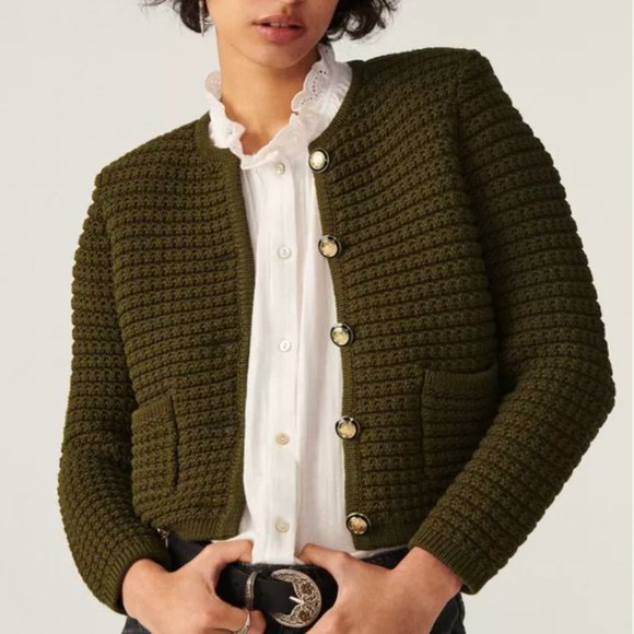 BEST Ba&sh Gaspard French Cardigan Small Olive Green Military - Picture 1 of 10